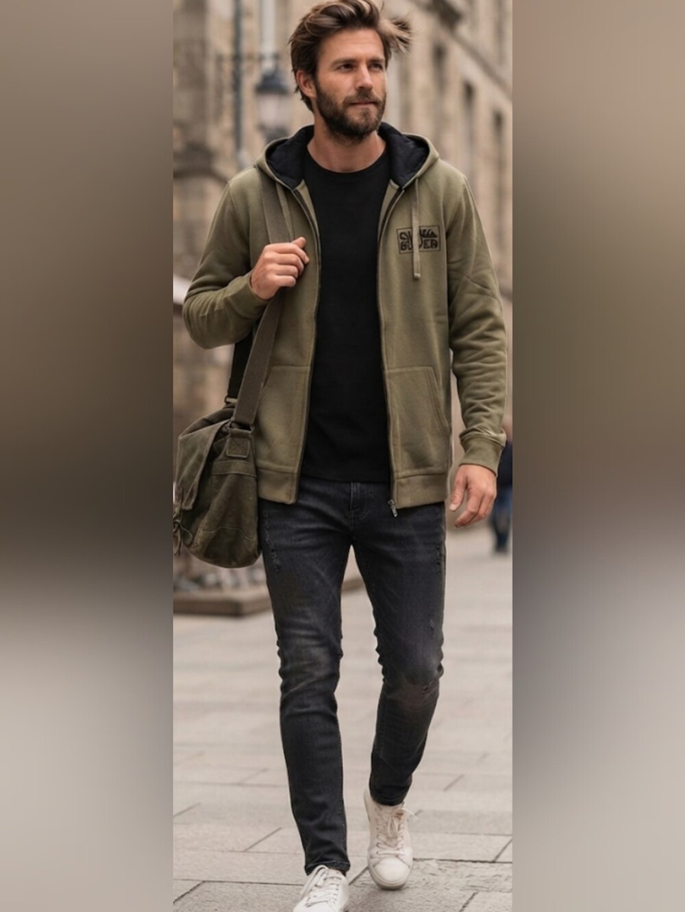 Men's Quiksilver Olive Green Zip Hoodie with Black Lining